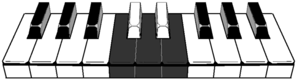 Illustration of a 6-6 colored traditional (7-5) keyboard